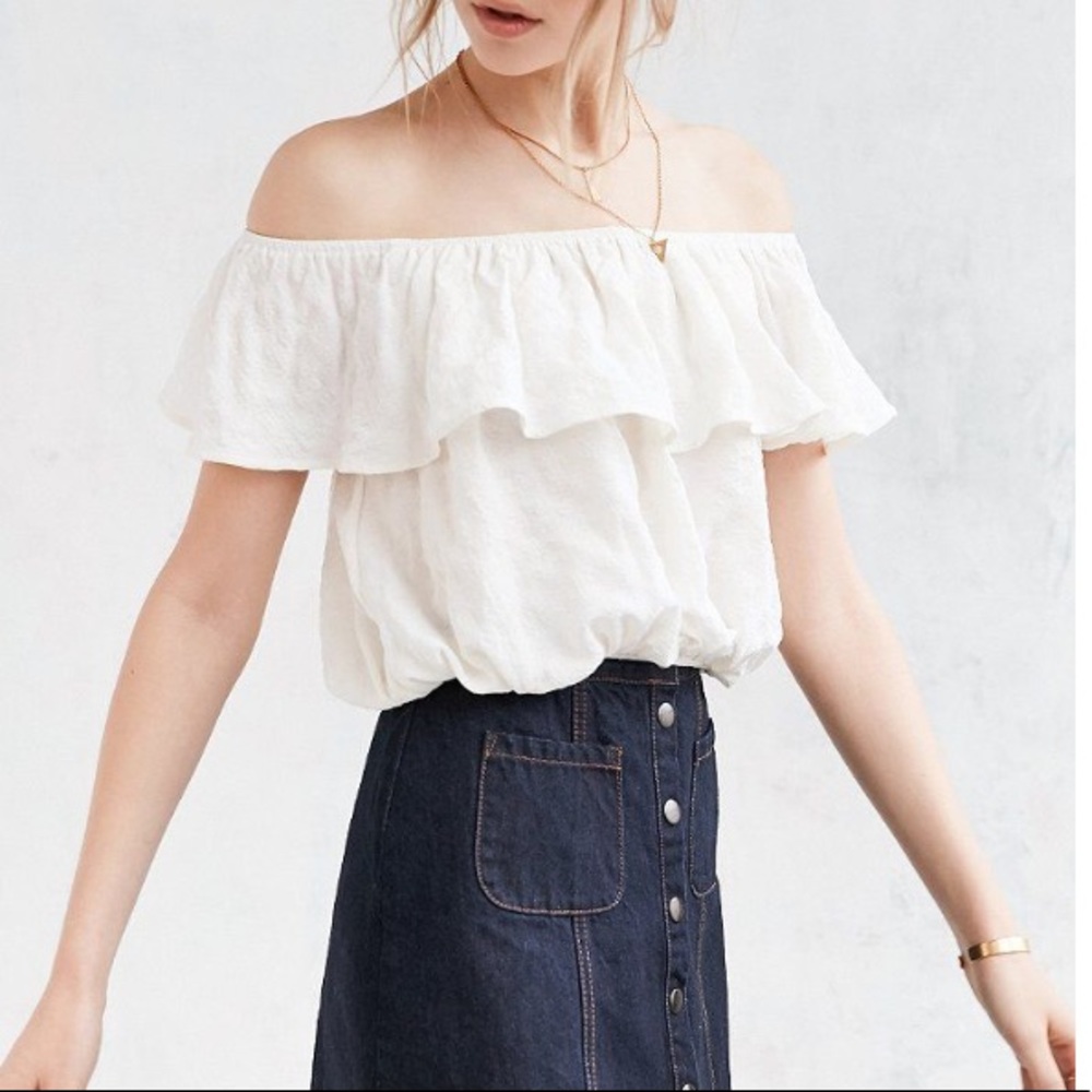 Urban Outfitters Kimchi Blue Ruffle Crop Top White